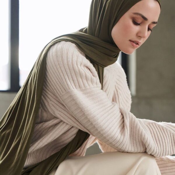 Olive Color Soft Jersey Fabric Hijab Orna for Women – Long Size 86 x 30 Inch