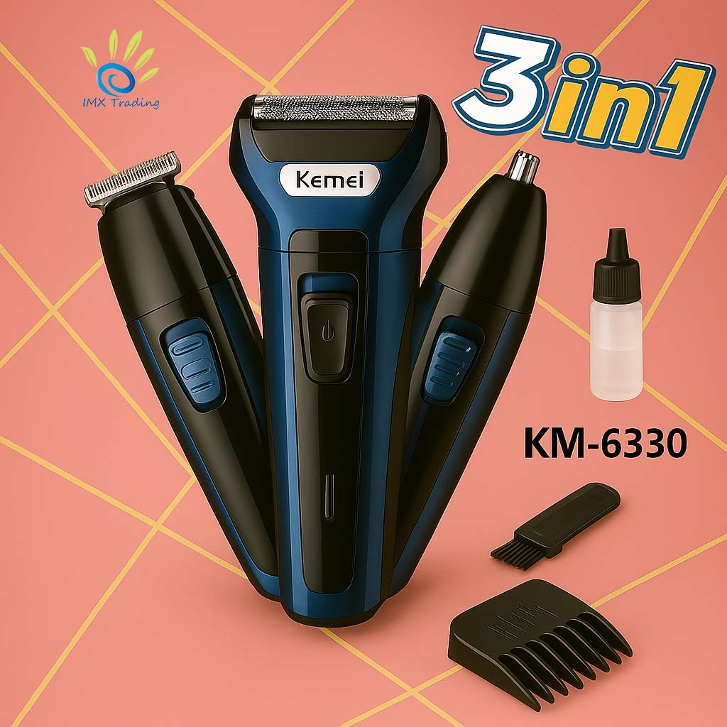 imageye___-_imgi_50_73a9972b5a6e440012c402c757d11c5c Kemei KM-6330 3-in-1 Super Grooming Kit Shaver Clipper Nose Trimmer Professional Hair Trimmer - Image 1