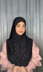 Malaysian Chicken ambrodary Strech Fabrics Ready Hijab-Black