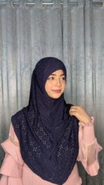 Malaysian Chicken ambrodary Strech Fabrics Ready Hijab-Navy - Image 2