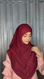 Malaysian Chicken ambrodary Strech Fabrics Ready Hijab-Maroon - Image 2