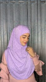 Malaysian Chicken ambrodary Strech Fabrics Ready Hijab-Lavender