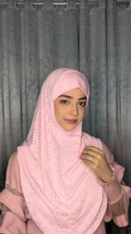 Malaysian Chicken ambrodary Strech Fabrics Ready Hijab-Pink - Image 2